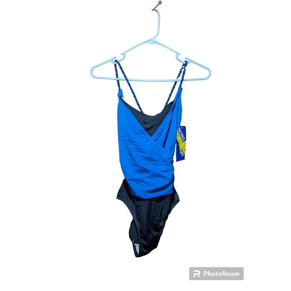 Inches Off Swim Suit Womens Size 8.  One Piece Blue & Black  NWT